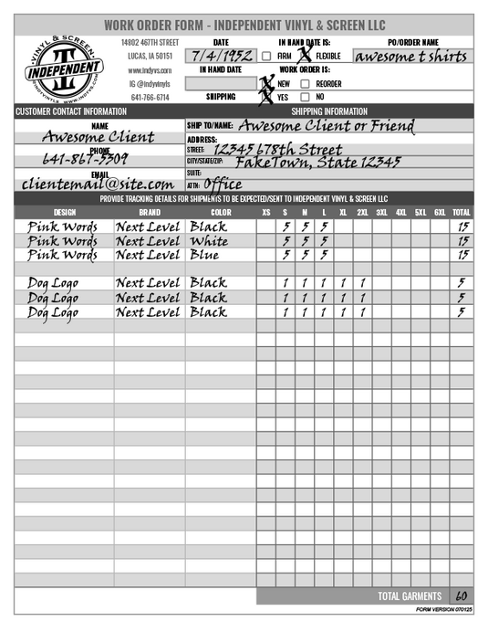 Order Forms – Independent Vinyl & Screen